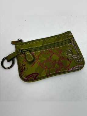 Fossil Green Leather Key Ring Coin Purse ID Holder